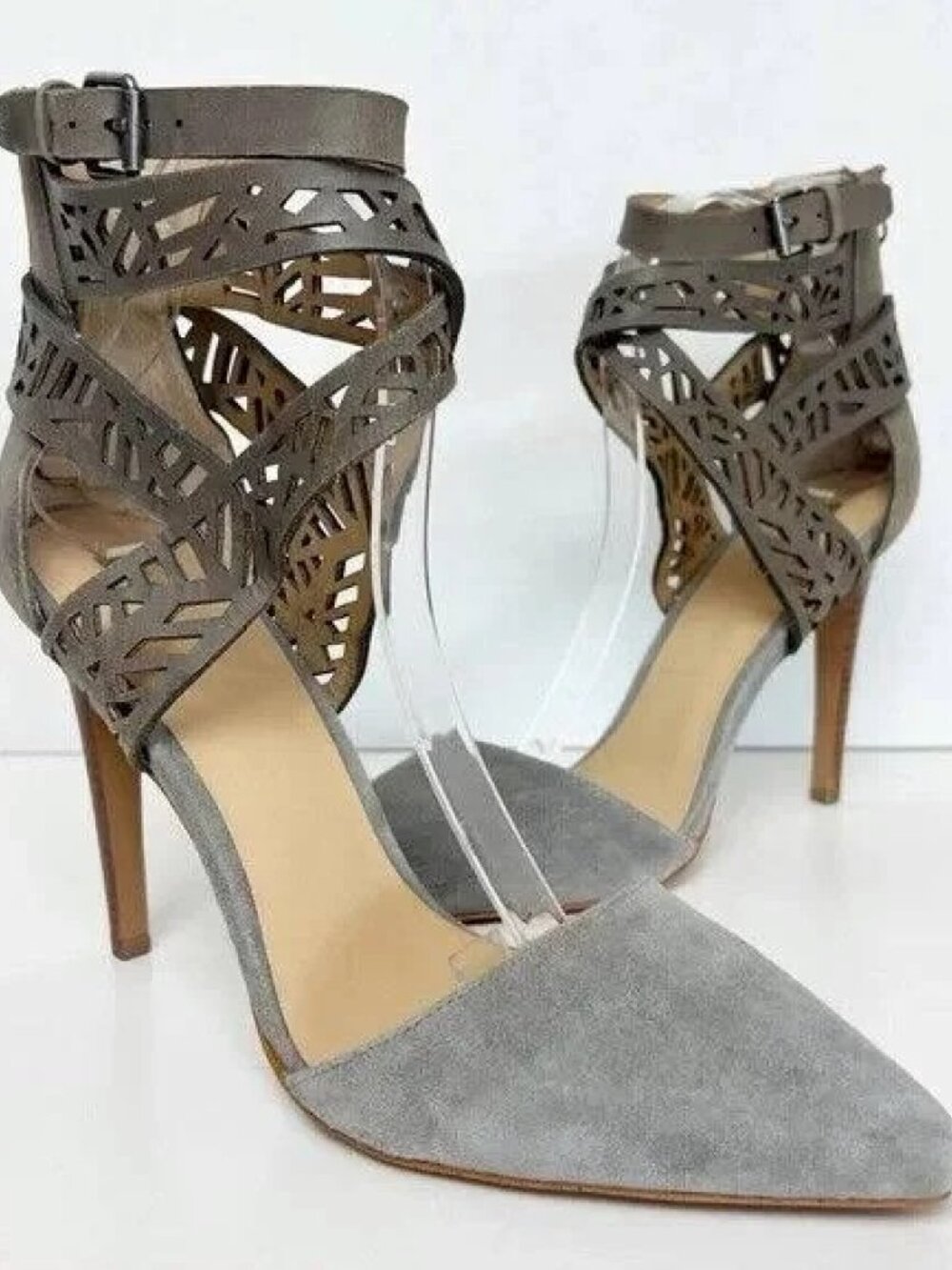 JOE'S JEANS Gray Suede Leather Pointed Toe D’Orsay Stiletto Heel